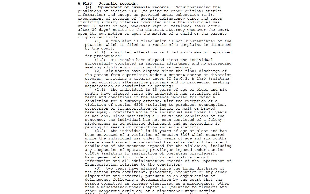 Pennsylvania juvenile expungement statute