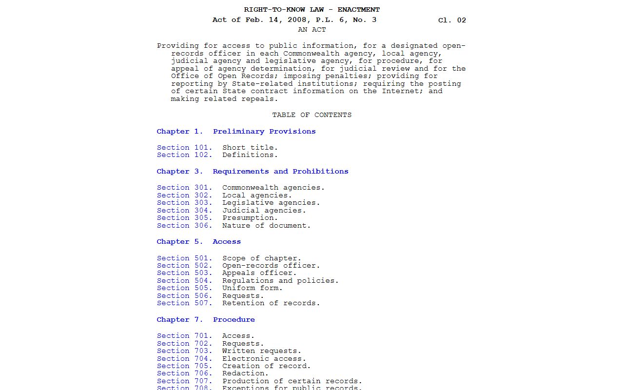 Pennsylvania Right-to-Know Law text