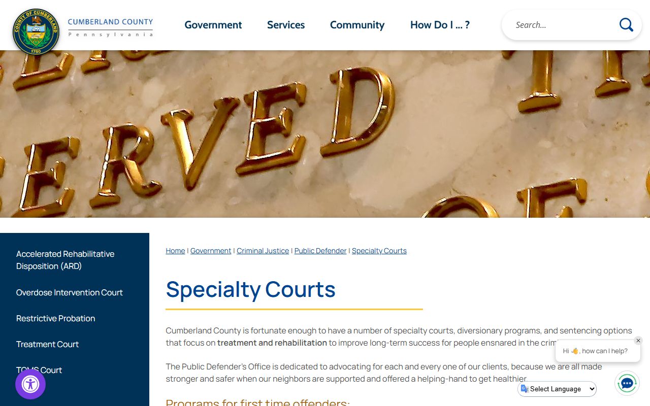 Cumberland specialty courts page