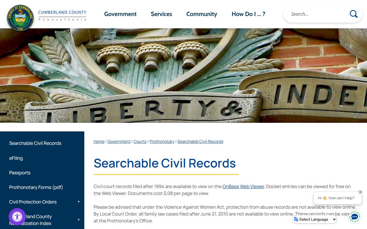 Cumberland civil docket instructions