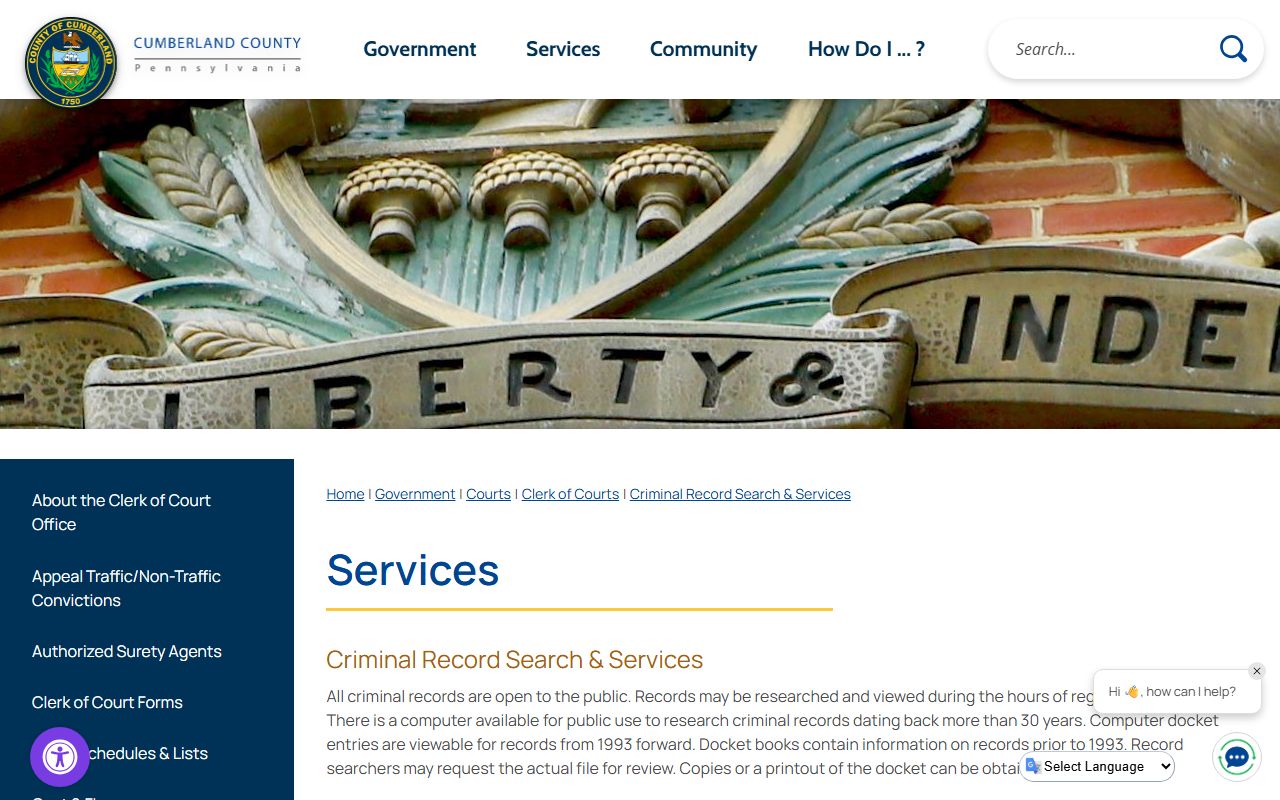 Cumberland criminal docket search service