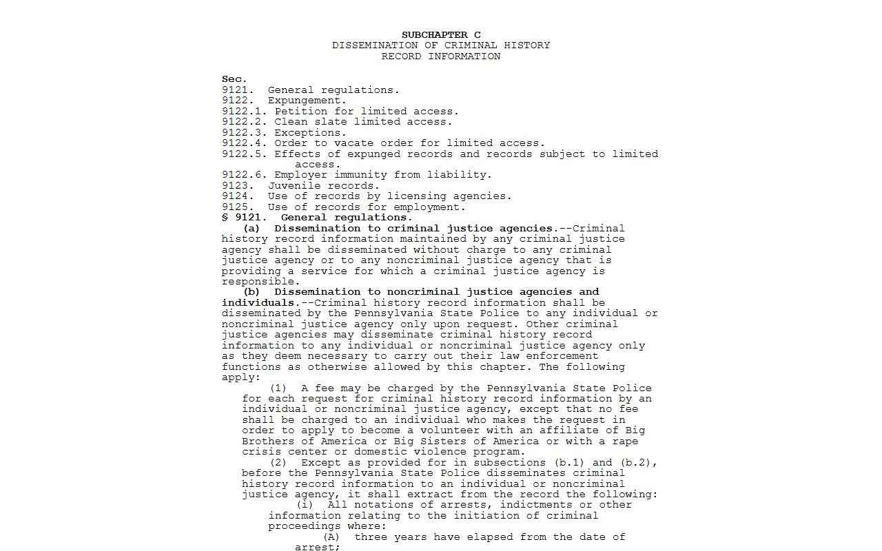 Pennsylvania criminal history statute reference