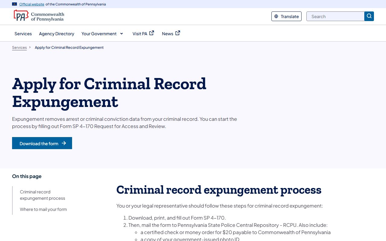 PSP criminal history and expungement path