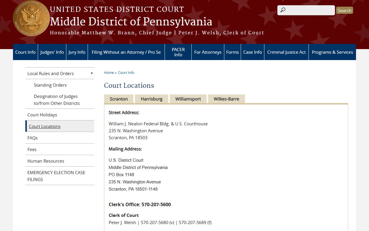 Middle District federal court locations