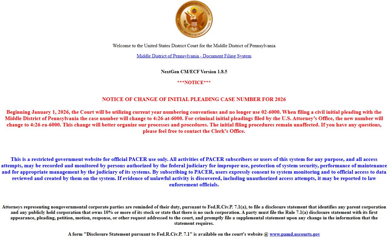 Middle District CM ECF filing system