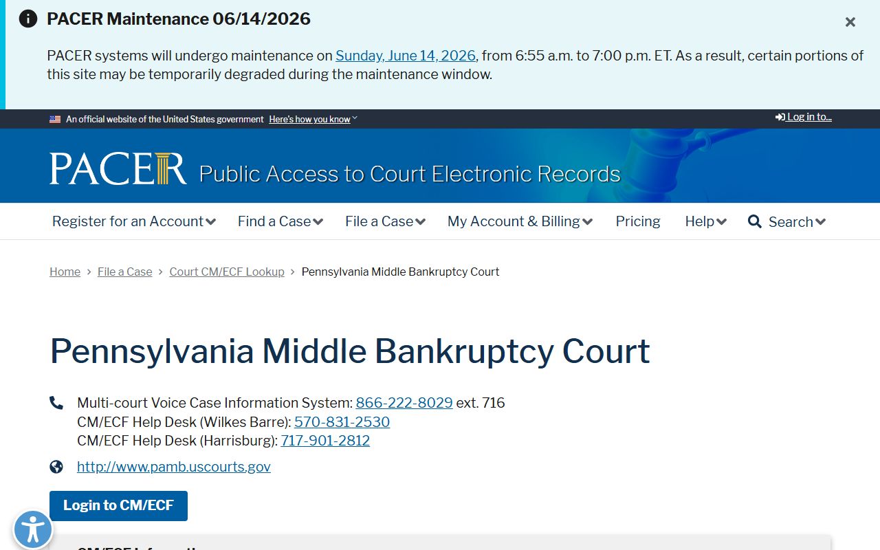 PACER Middle District bankruptcy lookup