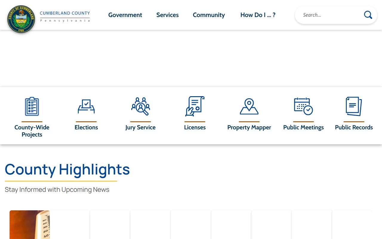 Cumberland County official homepage and contact panel
