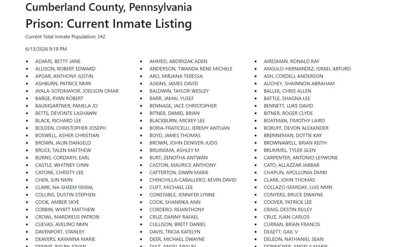 Cumberland County current inmate listing