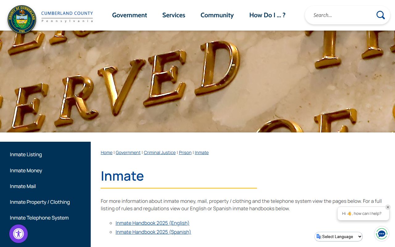 Cumberland County inmate resources page