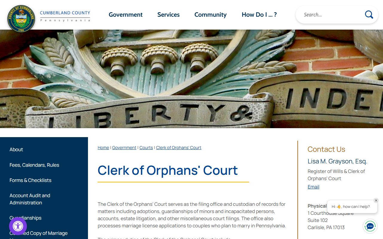 Cumberland Clerk of Orphans Court marriage records page