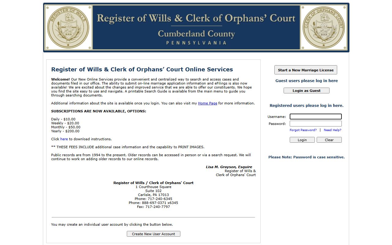 Cumberland RWOC online records portal