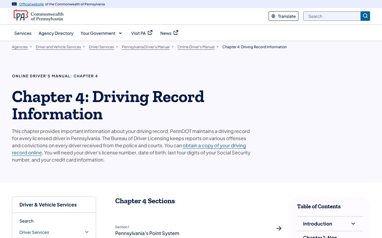 PennDOT driver record information
