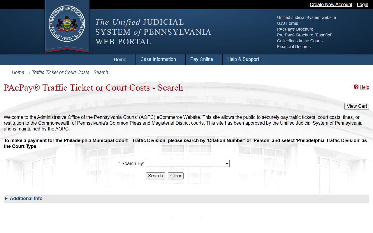 PAePay traffic ticket and costs search