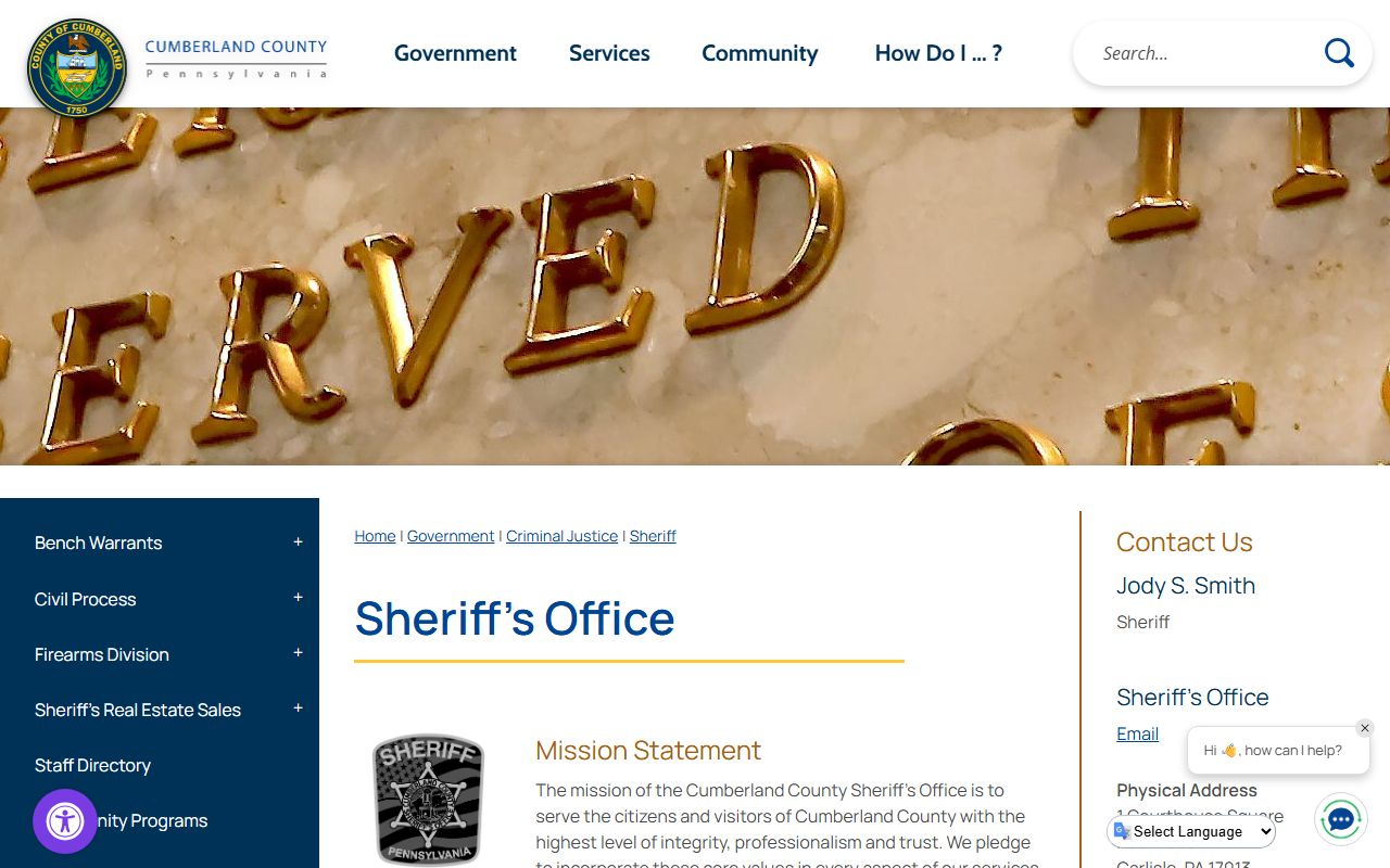 Cumberland County Sheriff warrant and civil process page